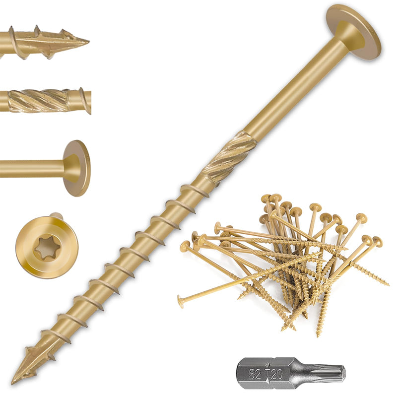 [Australia - AusPower] - #14×4 Inch Lag Screws,50pcs Structural Wood Screws,Heavy-Duty Outdoor Deck,Construction,Timber,Framing Screws,Rust Resistant Bronze Ceramic Coating,Torx Bit Included #14 x 4" 50 