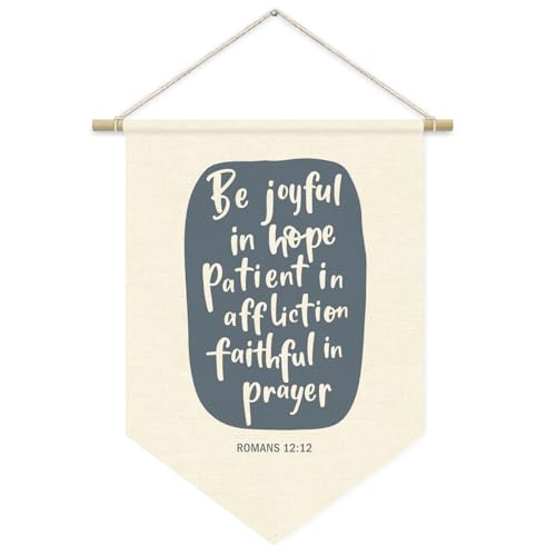 Be Joyful In Hope Patient Wall Hanging Pennant Flag Gift, Christian Religious Bible Verse Wall Decor, Scripture Decor for Living Room Bedroom 04 Be Joyful In Hope Patient