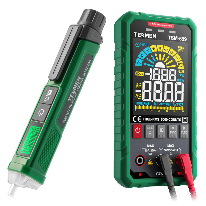 [Australia - AusPower] - TESMEN TN-213 Voltage Tester & TSM-599 Smart Digital Multimeter Bundle – Comprehensive Multimeter with AC/DC Voltage, Current, Resistance, Capacitance, Temperature, Continuity 