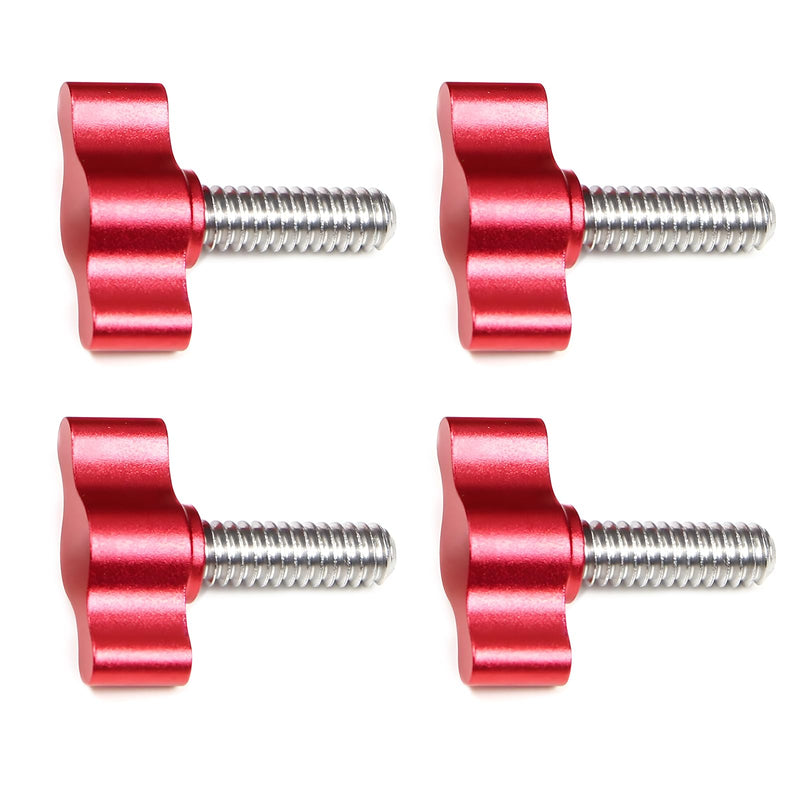 [Australia - AusPower] - 4Pcs 1/4"-20 x 3/4" Thumb Screw, Stainless Steel Standard/Coarse Thread Thumbscrew, Red Adjustable Aluminum Tee Wing Knob 1/4"-20 x 3/4" 