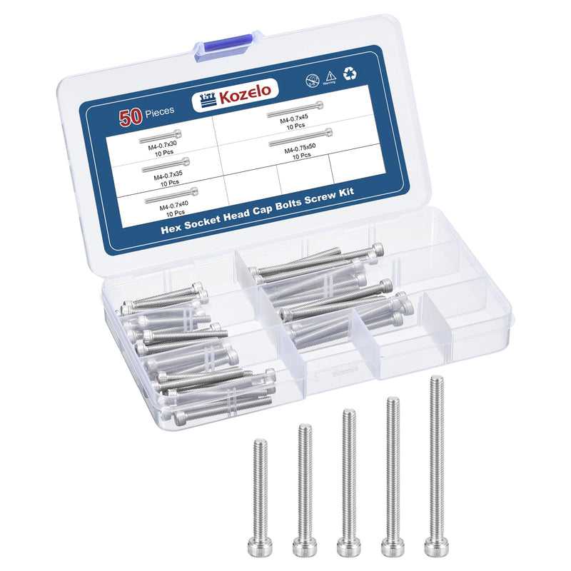 [Australia - AusPower] - 50pcs M4 Socket Head Cap Screws Bolts Nuts Assortment Kit - [M4x30/35/40/45/50mm] 304 Stainless Steel Allen Socket Drive for 3D Printer M4x30/35/40/45/50mm 50 