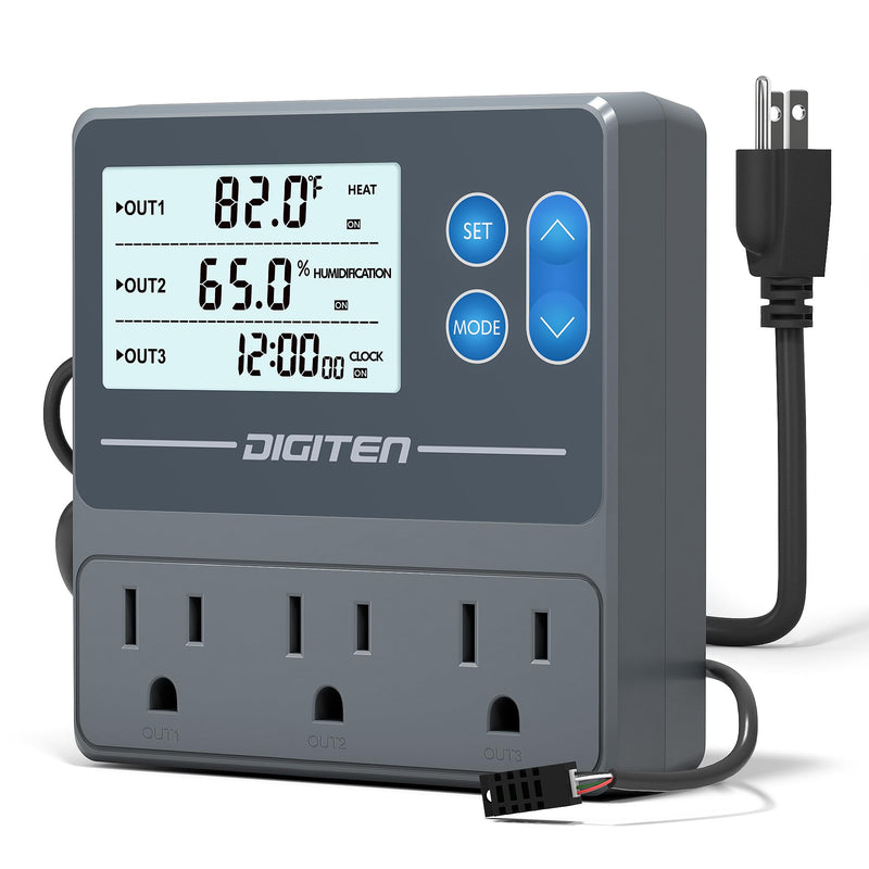 [Australia - AusPower] - Digital Temperature Humidity Controller Pre-Wired Outlets for Mushroom, Reptile, Heating/Cooling On Outlet 1, Humidifier/Dehumidifier On Outlet2, Timer On Outlet 3 