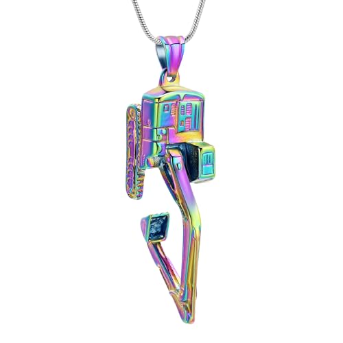 Excavator Urn Necklace for Ashes Stainless Steel Cremation Jewelry Memorial Human Ashes Keepsake Pendant for Women Men Memorial Urn Necklace rainbow