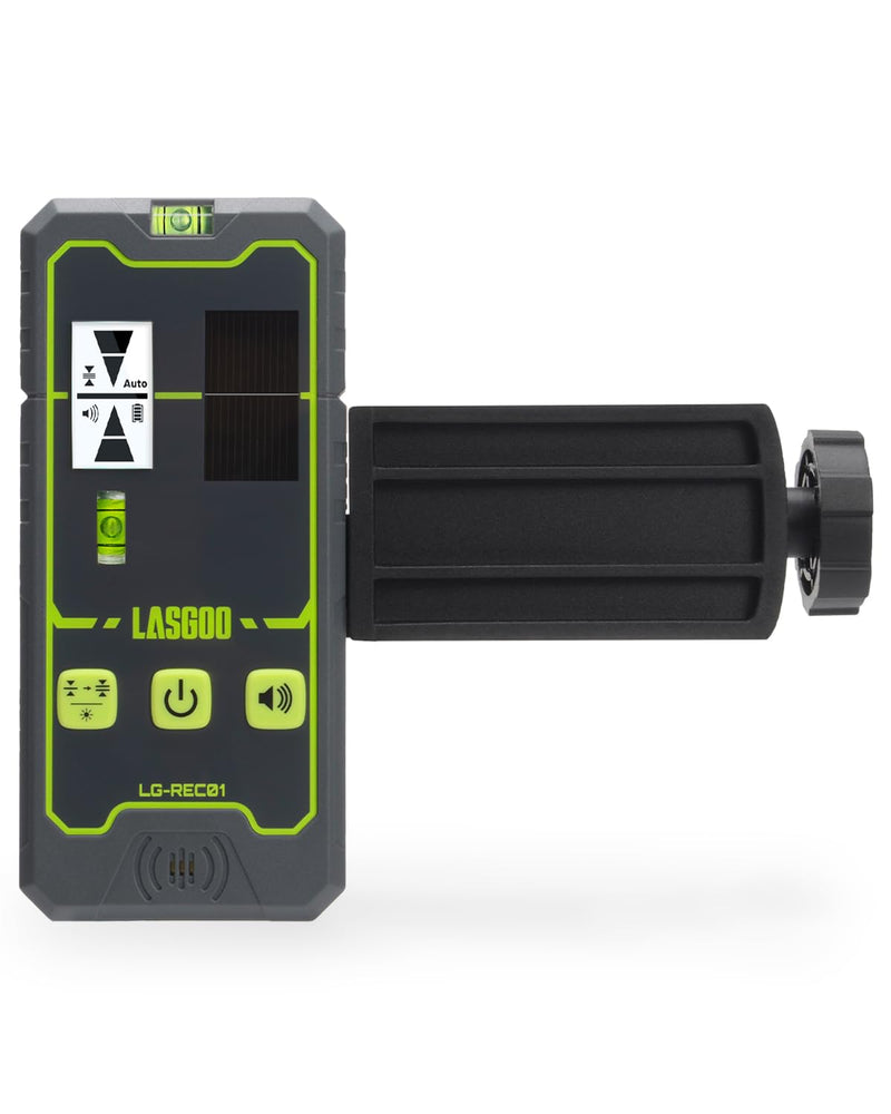 [Australia - AusPower] - LasGoo LG-REC01 Laser Receiver for Laser Level, Dual LCD Display & Bubble Level, Green & Red Laser Beam Detector for Pulsing Line Lasers, Up to 164ft, Built-in Rechargeable Battery, Clamp Included 