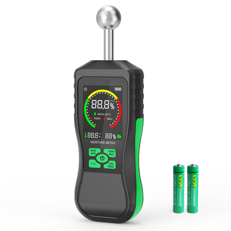 [Australia - AusPower] - Ball Inductive Wood Moisture Meter, Non-Destructive Moisture Detector in Drywall, Wood, Masonry, Backlit LCD Display and Alarm Moisture Reader Tester, Detects up to 20mm 