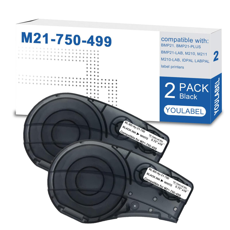 M21-750-499 Label Tape Compatible Label Tape Replacement for (M21-750-499) Nylon Label for General ID, Black on White- Designed for M210, M210-LAB, M211, BMP21-PLUS Printers, .75" W 16' L (2 Pack)