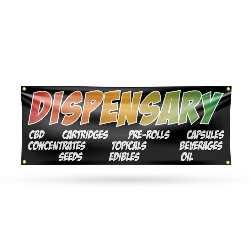 Dispensary CBD Pre Rolls Edibles Banner Sign 18 Inch x 48 Inch | 13 oz Vinyl with Metal Grommets | Heavy-Duty Single-Sided Outdoor Durable Printed High-Quality Weatherproof | Made in the USA Dispensary CBD Pre Rolls Edibles 18" x 48"