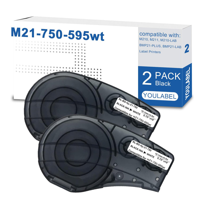 [Australia - AusPower] - M21-750-595-WT Compatible for (M21-750-595-WT) All-Weather Vinyl Label for Indoor/Outdoor ID, Black on White- for M210, M210-LAB, M211, BMP21-PLUS and BMP21-LAB Printerss, 0.75" W 21" L (2 Pack) ﻿ 