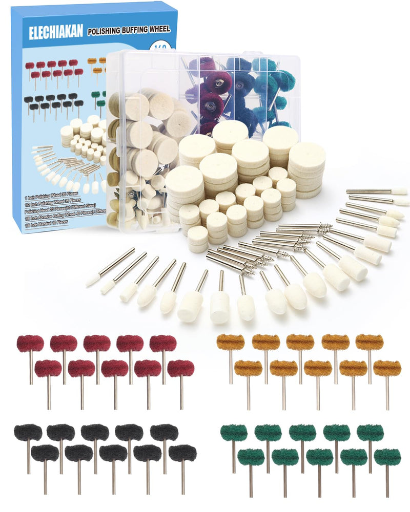 [Australia - AusPower] - 140 PCS Polishing Kit for Dremel, Abrasive Buffing Wheels Polishing Bits for Rotary Tool Accessories with 1/8 Inch Shank, Sanding Kit for Metal, Resin, Wood Watch, Jewelry, Aluminum and Brass with Box 