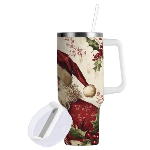 YETTASBIN Christmas Santa Claus 40 oz Tumbler with Handle, Stainless Steel Vacuum Insulated Sports Water Bottle, Leak-proof Travel Coffee Mug Cup with Lid and Straw for Water, Iced Tea or Coffee 40 Ounces