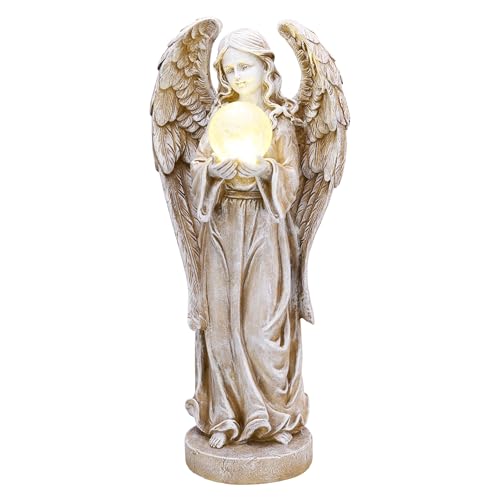 TERESA'S COLLECTIONS Angel Garden Solar Resin Fairy Glass Ball Statue 7.1" Medium