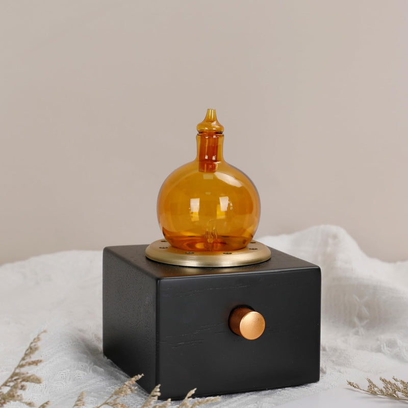 Cordless Aroma Oil Nebulizer - Waterless Diffuser for Essential Oil with Glass & Wood, Rechargeable Portable Nebulizing Machine, Battery Operated up to 40h - Gold & Fire Original Design No Scents Included