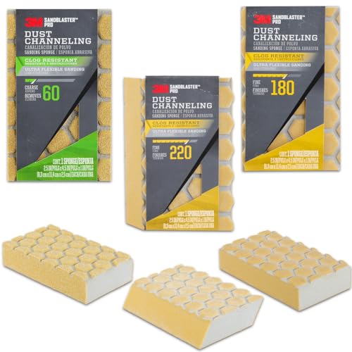 3M angled sanding sponge 3-pack in assorted grits: 60, 180, and 220 for interior and exterior projects
