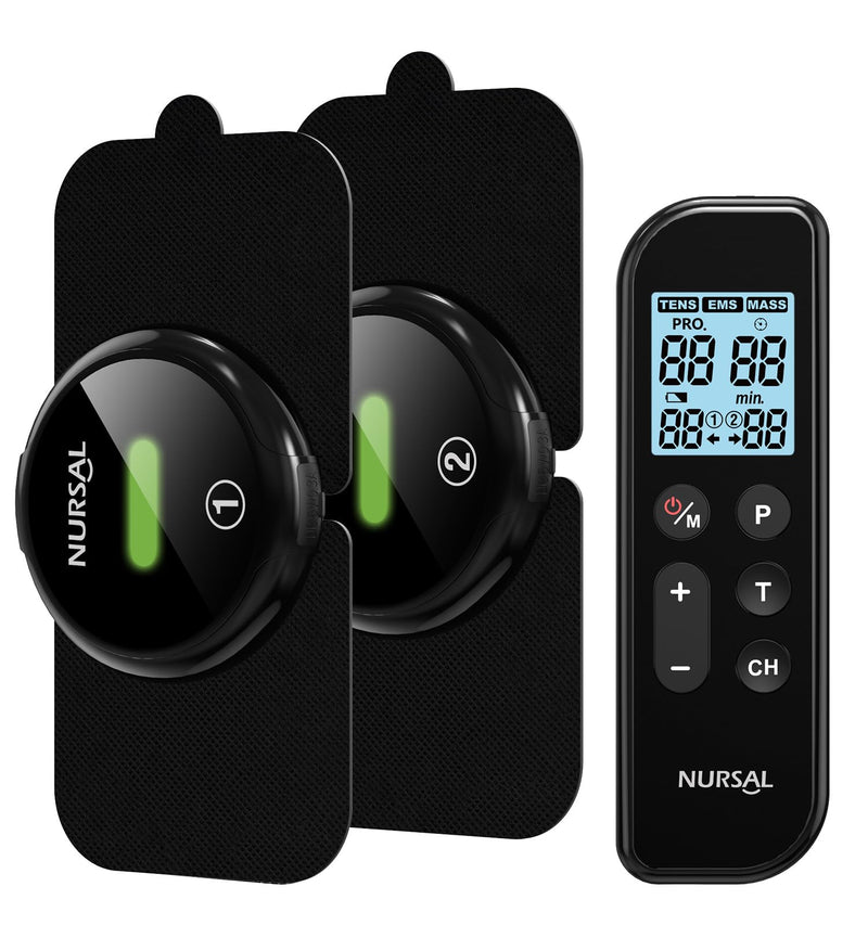 [Australia - AusPower] - NURSAL Wireless TENS Unit Muscle Stimulator, Dual Host TENS EMS Machine for Pain Relief, 18 Modes 20 Intensity Remote Control Pulse Physical Electrotherapy for Back Shoulder Pain (2 Pads) Black 