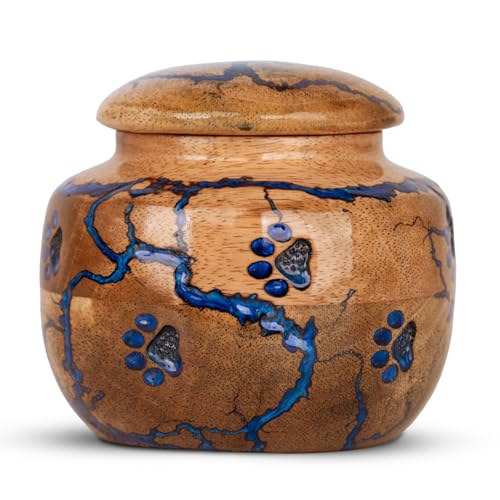 Wood Pet Urns for Dog/Cat Ashes - Small 10 Cu/in Resin Decorative Urn for Ashes for Dog, Urns for Cats - Pet Memorial Remembrance Box - Blue, Small Pot