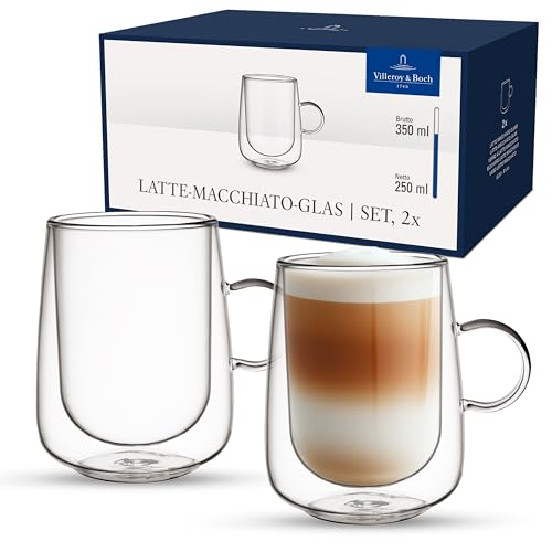 Villeroy & Boch – Artesano Hot & Cold Beverages Latte Macchiato Glass, Set of 2 Glasses, Double-Walled Glasses for Cold and Hot Beverages, 11.75 oz, Borosilicate Glass, Dishwasher-Safe, Microwave-Safe Transparent