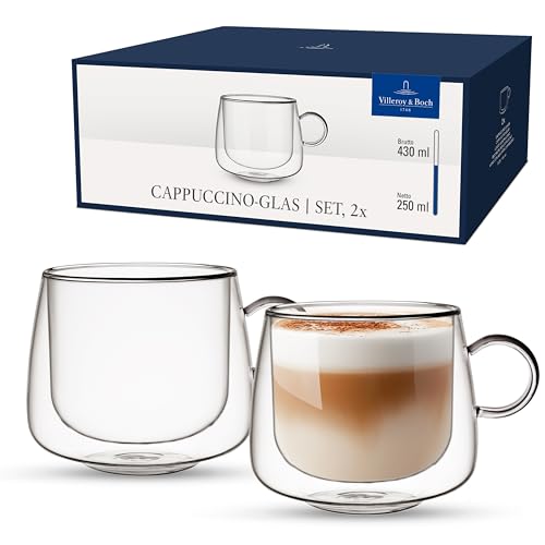 Villeroy & Boch Artesano Hot & Cold Beverages Cappuccino Glass, Set of 2, 14.5 oz, Borosilicate Glass, Dishwasher & Microwave Safe