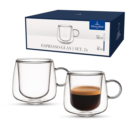Villeroy & Boch Artesano Hot & Cold Beverages Espresso Glass, Set of 2 Demitasse, Double-Walled Petite Glasses for Cold & Hot Beverages, 2 oz, Borosilicate Glass, Dishwasher and Microwave-Safe