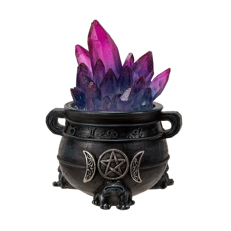 Pacific Giftware 4.8" Triple Moon Magic Cauldron with Light-Up Purple Crystals, Mystical Decor Accent