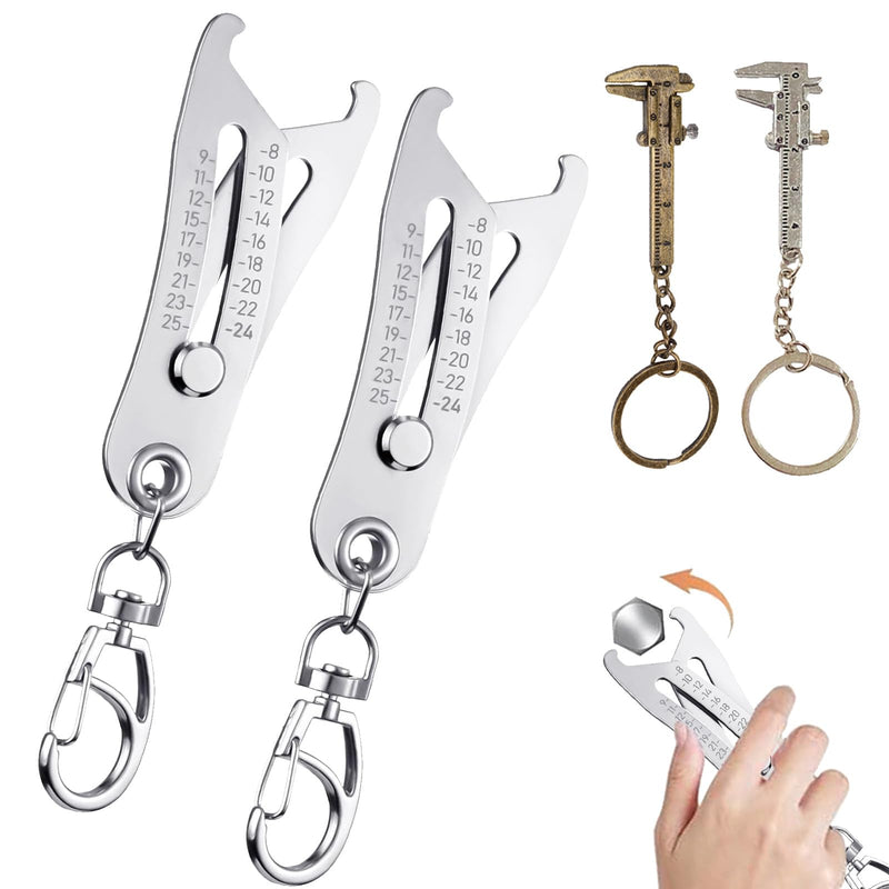 [Australia - AusPower] - 2PCS Portable Precise Thread Checker Keychain,Nut and Bolt Size Finder Keychain Thread Size Verification Tool with Two Vernier Calipers -Silver 