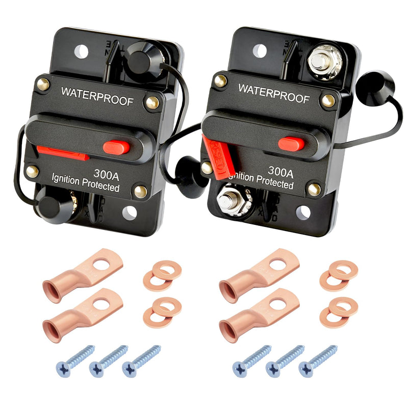 [Australia - AusPower] - 300Amp Circuit Breaker DC 12V-48V for Marine Boat Trolling Motor Automotive RV Trailer Car Solar System Battery Disconnect with Manual Reset Switch, IP67 Waterproof (Pack of 2) 2 Pieces 300A 
