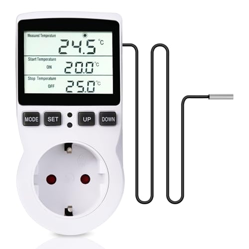 Digital Thermostat with LCD Temperature Control, Multifunction with Timer and Probe for Greenhouse, Aquarium, Terrarium, Reptile, Incubator