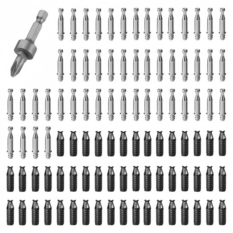 [Australia - AusPower] - Upgrade Cam Locks for Solid Hardwood Furniture, 50 Pack Screws and Sockets Set with Mounting Drill, Invisible Connecting Screw Socket Kit Fastener Nut Connectors Tornillos para Madera 
