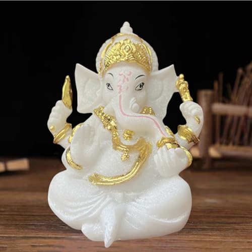 Indian God Lord Ganesha Statue,White Lmitation Glass Hindu Elephant Statue Ganpati Idol Buddha Sculptures,Hindu Gift,Home Temple Mandir Meditation Yoga Room Decor 5.5" White 5.5"