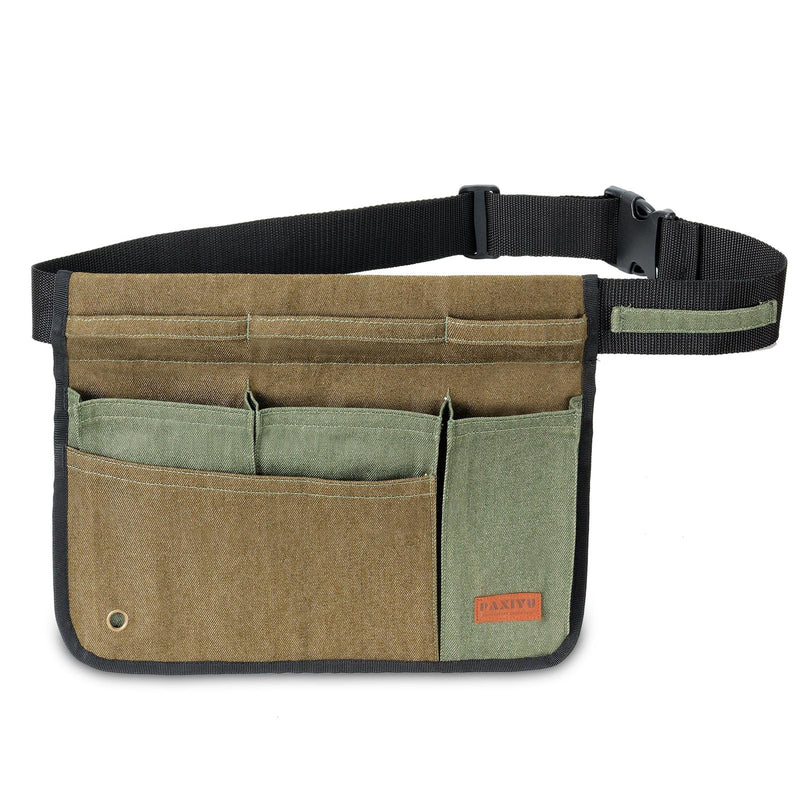 Garden Tool Belt for Women & Men, Wide Denim Garden Apron with 5 Pockets, Adjustable Utility Tool Pouch for Gardening, Florist, DIY & Craft, Green