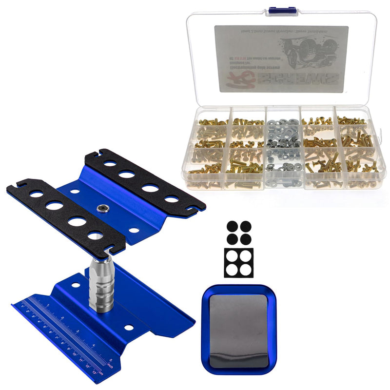 [Australia - AusPower] - 330Pcs Universal RC Screw Kit M3 Flat Round Head Screws M3 M4 Flat Washer M3 Hexagon Nut & RC Car Work Stand Repair Workstation 360 Degree Rotation Lift with Screws Tray 