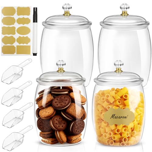 4Pcs Plastic Candy and Cookie Jar with Lids,74oz Large Food Storage Container Candy Buffet Containers,Acrylic Jars with Lids,Decorative Kitchen Storage Jar for Candy,Cookie Clear 74.29 ounces Oval