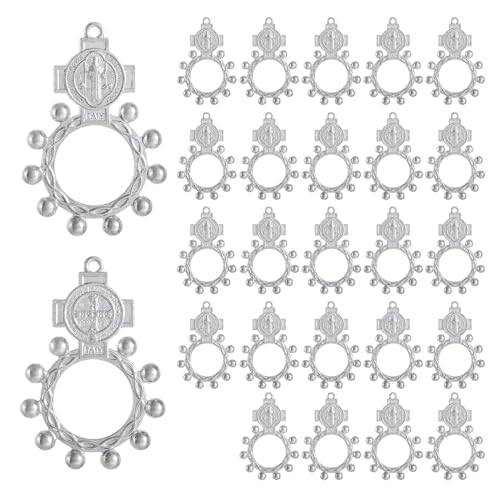 KOMI 24pc Finger Rosary Rings, Catholic Prayer Ring for Men Women, Baptism Confirmation Favors silver