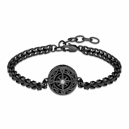 constantlife Compass Urn Bracelet for Ashes Stainless Steel Adjustable Link Bangle Cremation Keepsake Loved Ones Memorial Jewelry for Women Men Black