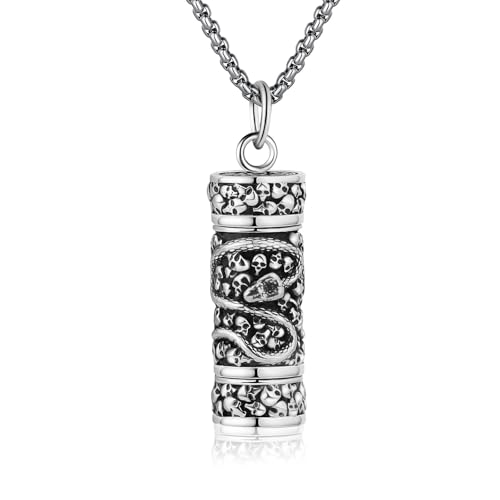 Urn Necklaces for Ashes, Stainless Steel Cremation Jewelry for Ashes, Keepsakes Gifts for Men/Women Chain Length 24 Inches Serpent Skull