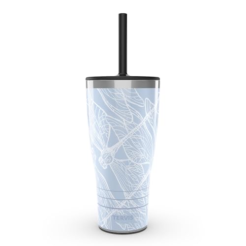 Tervis Traveler Dragonfly Sky Triple Walled Insulated Tumbler Travel Cup Keeps Drinks Cold & Hot, 30oz with Straw Lid, Stainless Steel