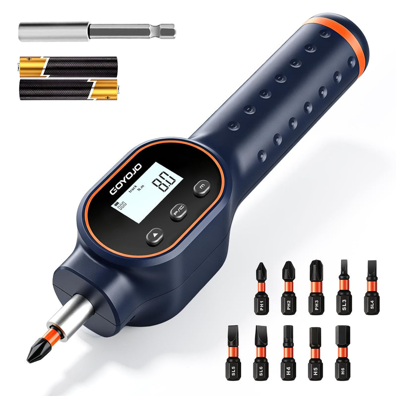 GOYOJO Digital Torque Screwdriver 7.08–70.8 in-lb / 0.8–8 Nm, 1/4" Adjustable Torque Screwdriver Set with Buzzer & Magnetic Bits, 999 Data Storage, for Gunsmithing, Electronics, and Mounting