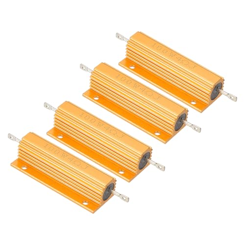 PATIKIL 100 W 4 Ohm Resistor Assortment Kit Aluminum Housing Resistors Set, 4 Pieces Aluminum Resistor Set with Screws Wire Resistor Kit with 5% Tolerance, Golden 4 ohms