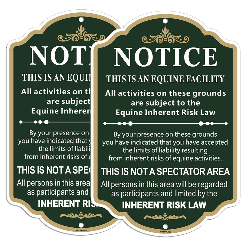 Large Equine Liability Sign, 12” x 18” Rust Free Aluminum Statute Horse Barn Stable Farm Sign, Weatherproof, Fade Resistant, 2 Pack
