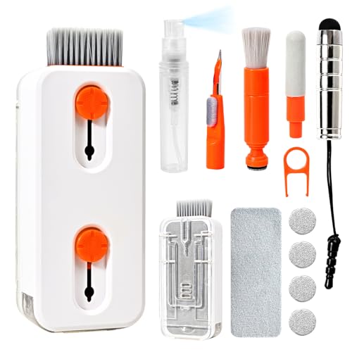 Keyboard Cleaner Laptop Cleaning Kit, Keyboard Cleaning Kit with Retractable Keyboard Brush and Multi-Function Cleaning Pen for MacBook iPad iPhone, Tablet, PC, Camera Lens, Phone, PC Monitor Orange