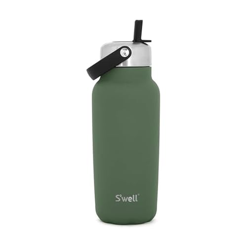 S'well Recycled Stainless Steel Explorer with Flip Straw Lid, 32oz, Green Jasper, Triple Layered Vacuum Insulated Containers Keeps Drinks Cold for 42 Hours and Hot for 10 32 Ounces