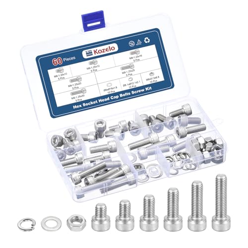 Kozelo M8 socket head cap screws and nuts kit in 304 stainless steel, assorted 10–30mm lengths