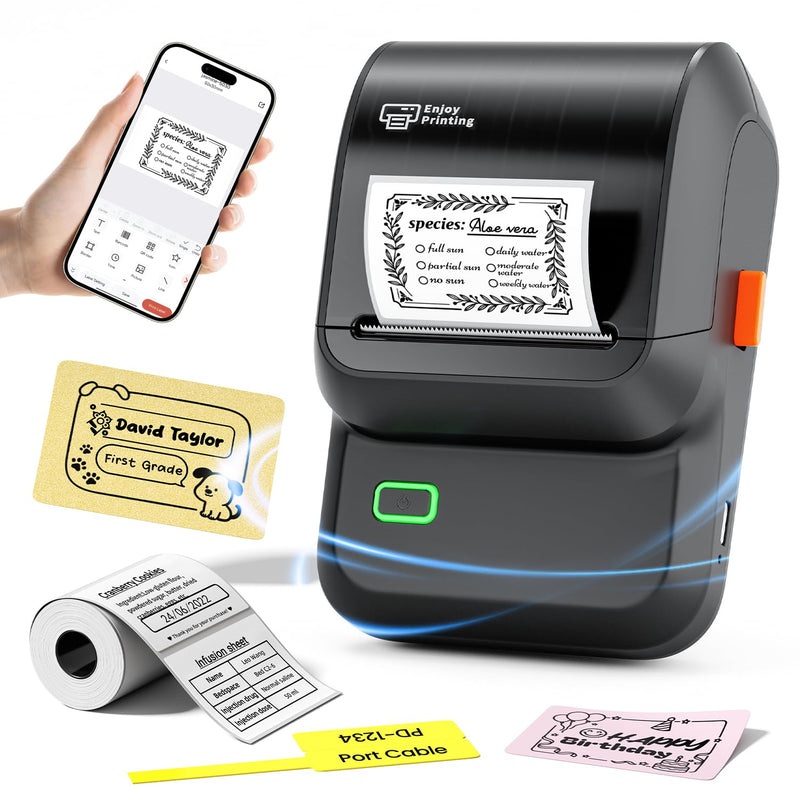 Ponek Label Maker Machine with Tape, M100 Address Barcode Label Printer, Versatile App 4000 Icons and 300 Fonts, Industrial Label Makers for Small Business, Office, Home, School, Safety Label Makers 1 Printer+1 Roll Labels Black