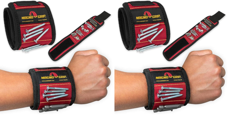 MagnoGrip Magnetic Wristband for Holding Screws, Nails, Drill Bits - Cool Gifts for Men - Super Strong Magnets - Great DIY Gifts for Christmas, Dad, Husband, Handyman, Handy Woman, Craft Enthusiasts Red Single (Pack of 2)