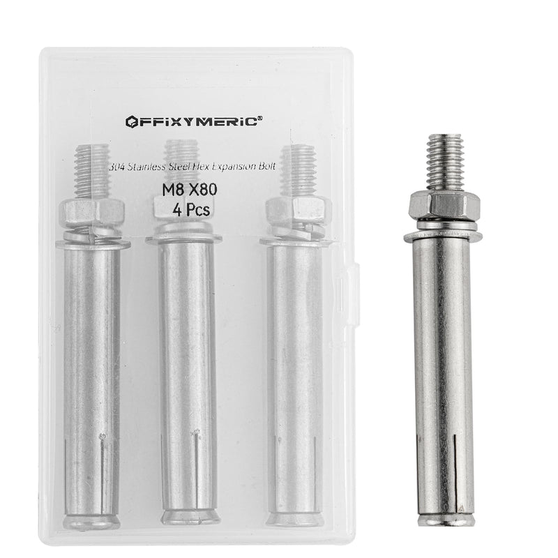 [Australia - AusPower] - 4 Pcs M8 x 80mm 304 Stainless Steel Hex Expansion Bolt, 304 Stainless Steel Expansion Screw Bolts Sleeve Anchoring Fastener Wall Concrete Brick Expansion Screw M8x80mm/4 Pcs 