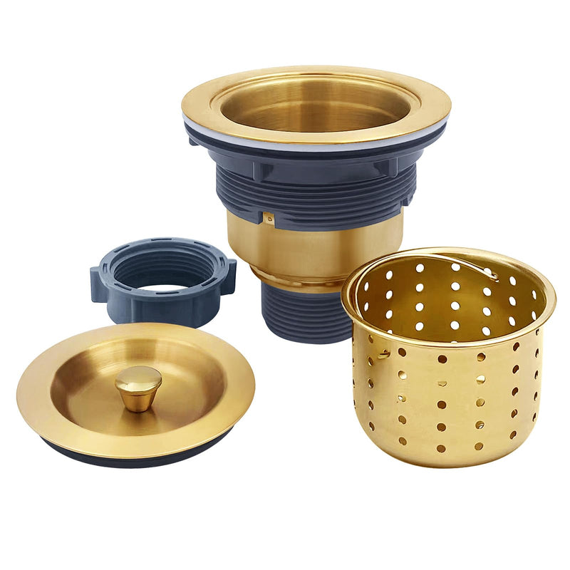 3-1/2-Inch Kitchen Sink Drain Strainer Assembly Kit, GZILA Deep Waste Basket Strainer with Sealing Lid Sink Stopper, 304 Stainless Steel Brushed Gold