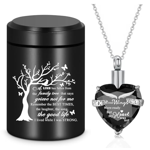 Small Mini Urns for Human Ashes Keepsake Tree of Life Sharing Urns for Female Male, Heart Cremation Jewelry Urn Necklaces for Ashes for Women Men, Black