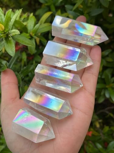 GAF TREASURES Premium Angel Aura Quartz Points, Crystal Plated Angel Aura Obelisk (1-2 oz) 1-2 oz
