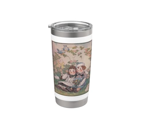 Raggedy Ann & Andy in The Flower Garden Stainless Steel Insulated Tumbler White 20 Ounces