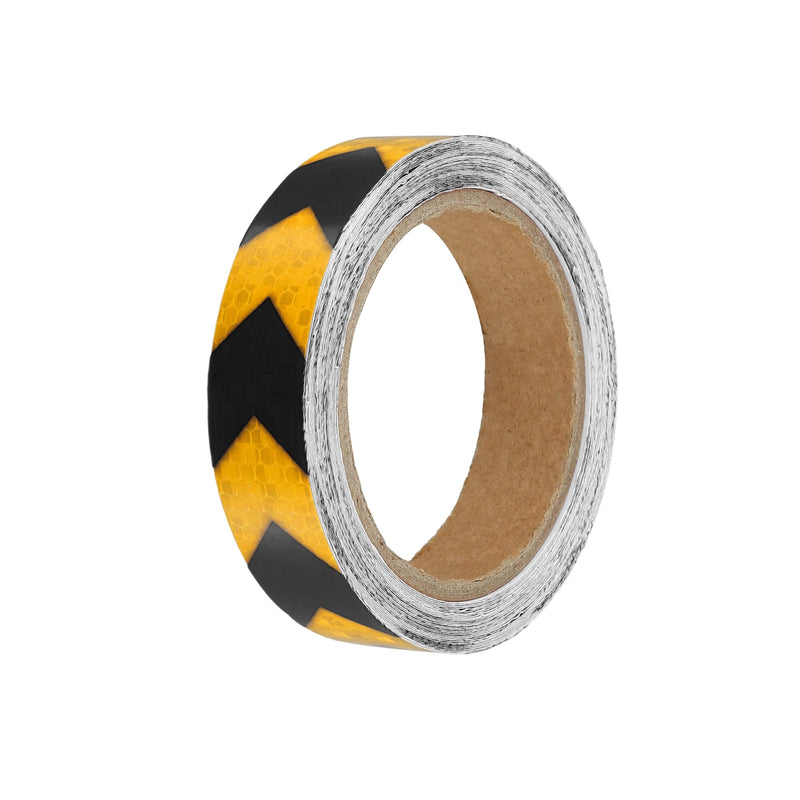 Universal 2.5cmx9m Yellow and Black Arrow Car Reflective Stickers Reflective Tape Safety Warning Reflective Protector - Pack of 1 Auto Replacement Parts