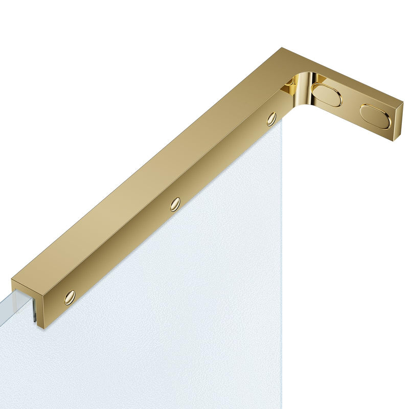 Ranbo Sleeve-Over Shower Panel Support Bracket, Left Side Installation | 304 stainless steel, fits 1/4" - 1/2" (6-12 mm) thick glass, mirror gold, no glass drilling Left Side Glass Polished Gold